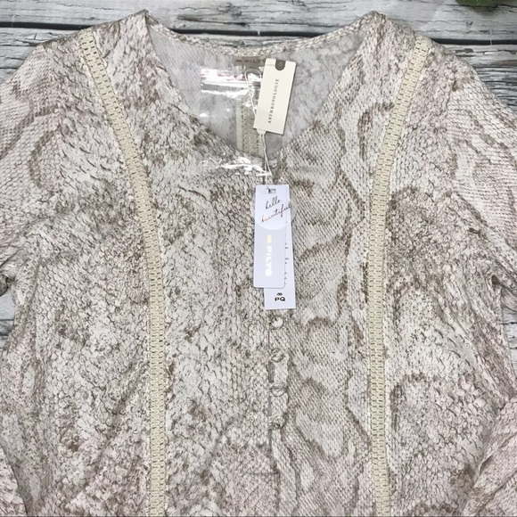 Anthropologie Mini Dress Tunic Coverup Camilla Snake Print Crochet Henley NEW M - Picture 8 of 16